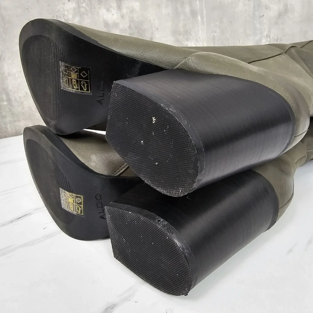 Aldo Casine Taupe Gray Over the Knee Boots Block‎ Heel Faux Leather US 8.5 EUR39